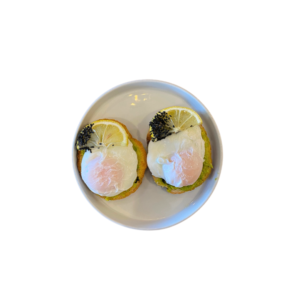 Poached eggs with avocado on sourdough bread